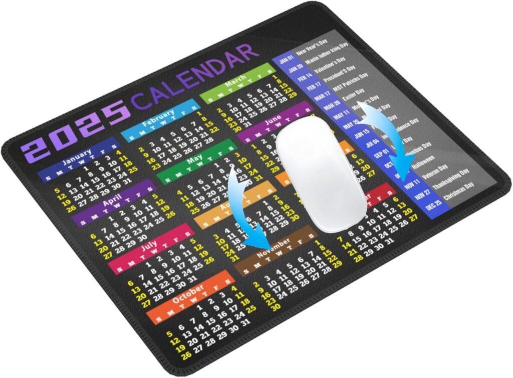 1pc 2025 Calendar Black Gaming Mouse Pad for Men and Women,Personalized Design,Sewn Edge Mouse Mat,Non-Slip Rubber Base Mousepad,Office Computer Mousepads,Laptop Desktop Accessory 9.5x7.9x0.1 inches