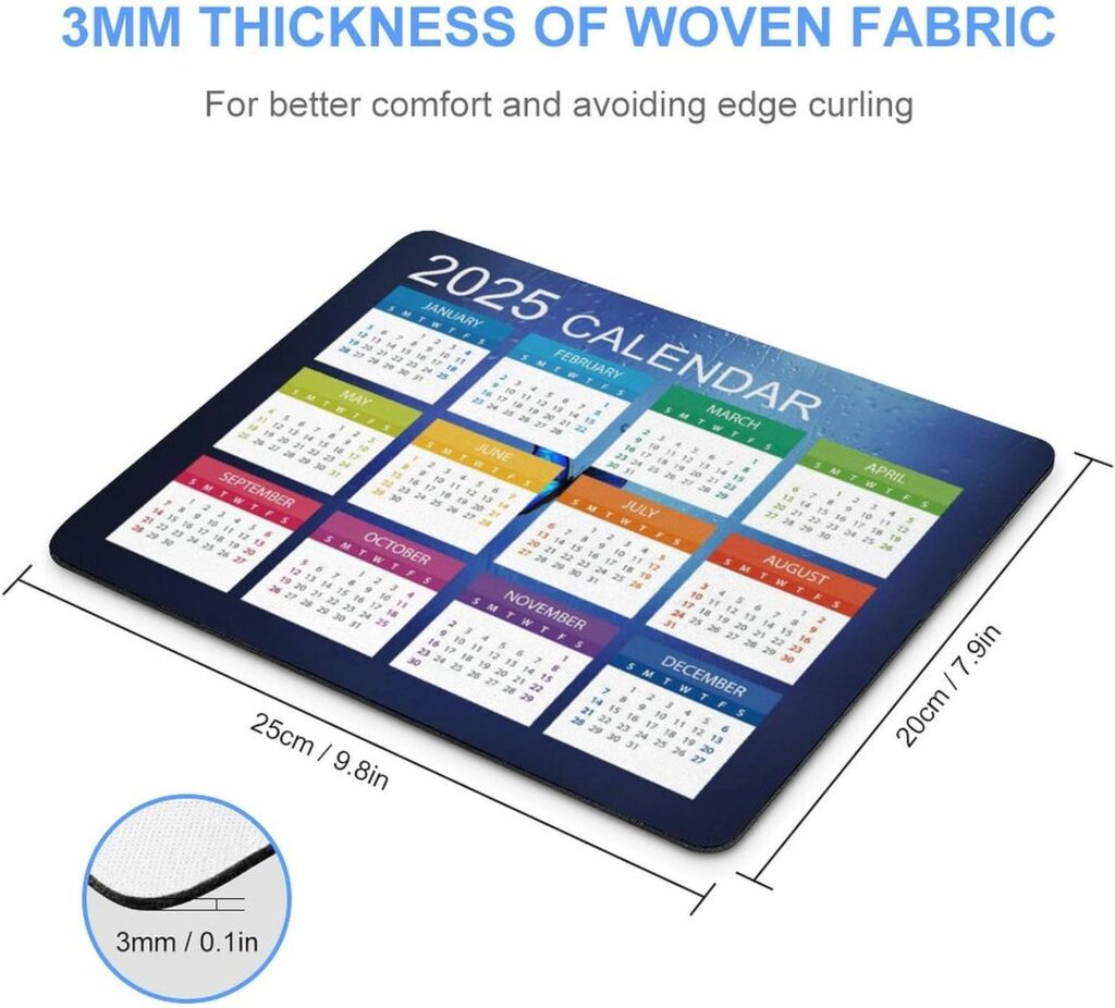 2025 Mouse Pad Calendar,Computer Mouse Pads Calendars Non-Slip Rubber Desk Mat Mousepad Gaming Office Keyboard Mat (9.45x7.87 in)