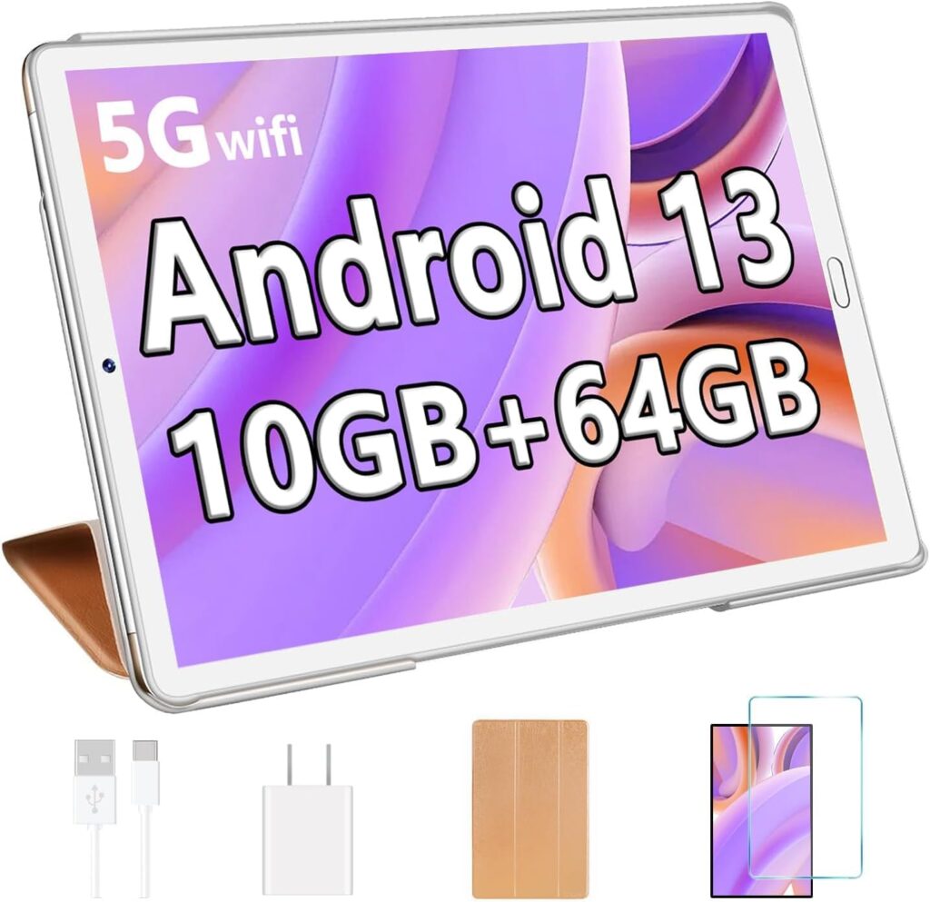 2025 Tablet Android 13 Tablet 10.1 inch with Octa-Core Processor,10GB RAM+64GB ROM (Expand to 1TB),Dual 5MP+8MP Camera,WiFi, Bluetooth, GPS,6000mAh -Gold