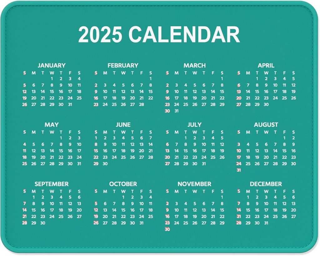 2025 Calendar Mouse Pad, Square New Year 2025 Mousepad, Anti-Slip Rubber Base, Stitched Edges, Smooth Surface, for Gaming, Office, Laptop, Computer, 8 x 10 Inch, New Year Office Supplies Gift, Teal