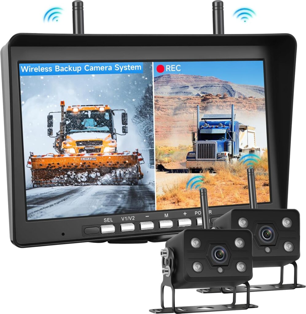 10" Large Screen with Dual Wireless Backup Camera for Truck RV, 1080P Rear View Camera System with Split Screen, IP68 Waterproof RV Camera with Loop Recording IR Night Vision (2025 Upgrade)