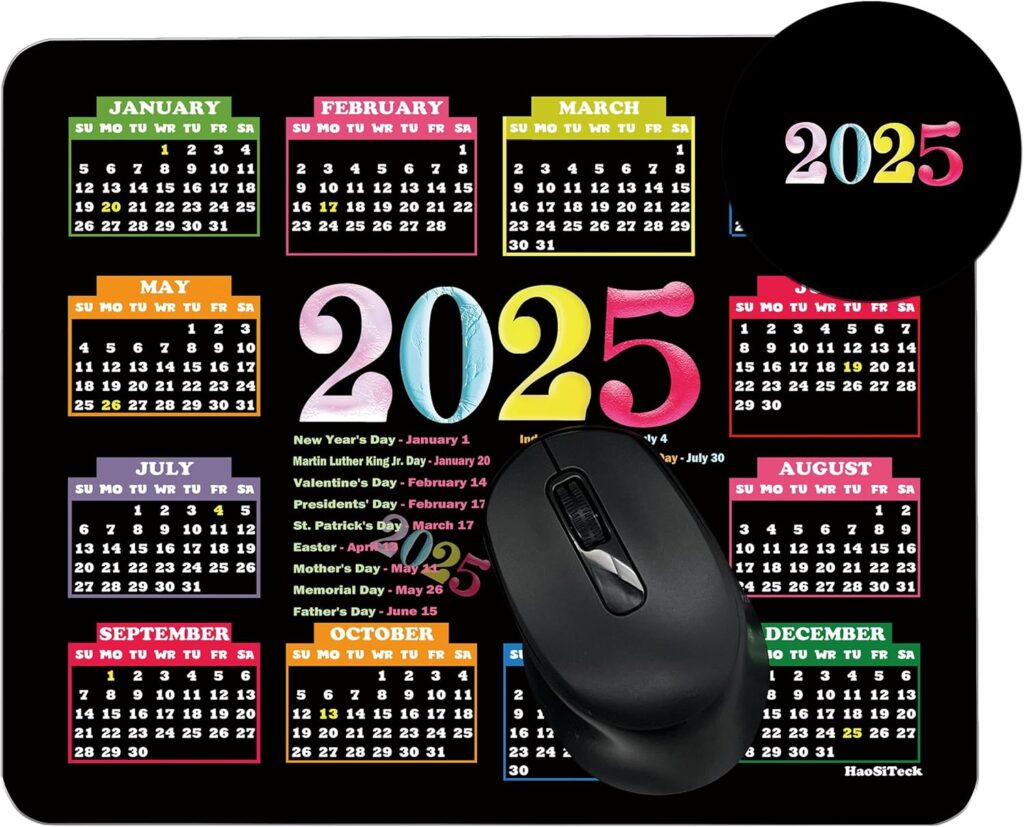 Calendar Mouse Pad 2025 Bulk 10.3"X8.3", XL Mouse Pad Calendar with Holidays, Non-Slip Rubber Base, Home Office Desk Decor Accessories for Computer Laptop Work Gaming